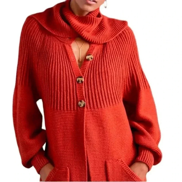 NWT Anthropologie Layered Shawl Knit Orange Sweater Coat by TINY Size Small - Picture 4 of 11